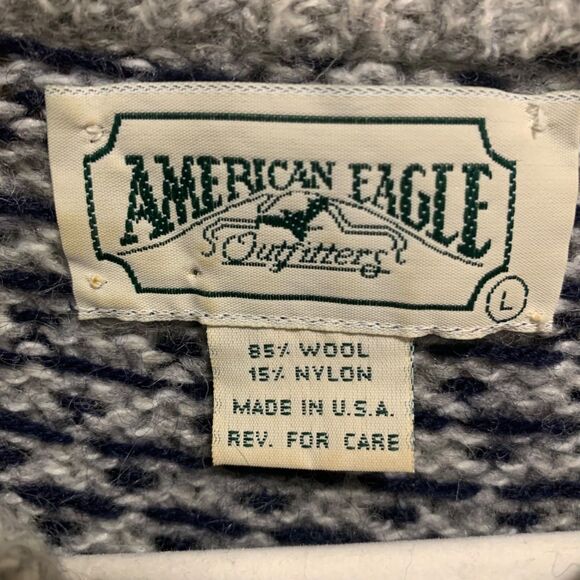American Eagle Vintage Womens Gray Blue Birdseye Wool Blend Crew Neck Sweater L - Picture 3 of 6
